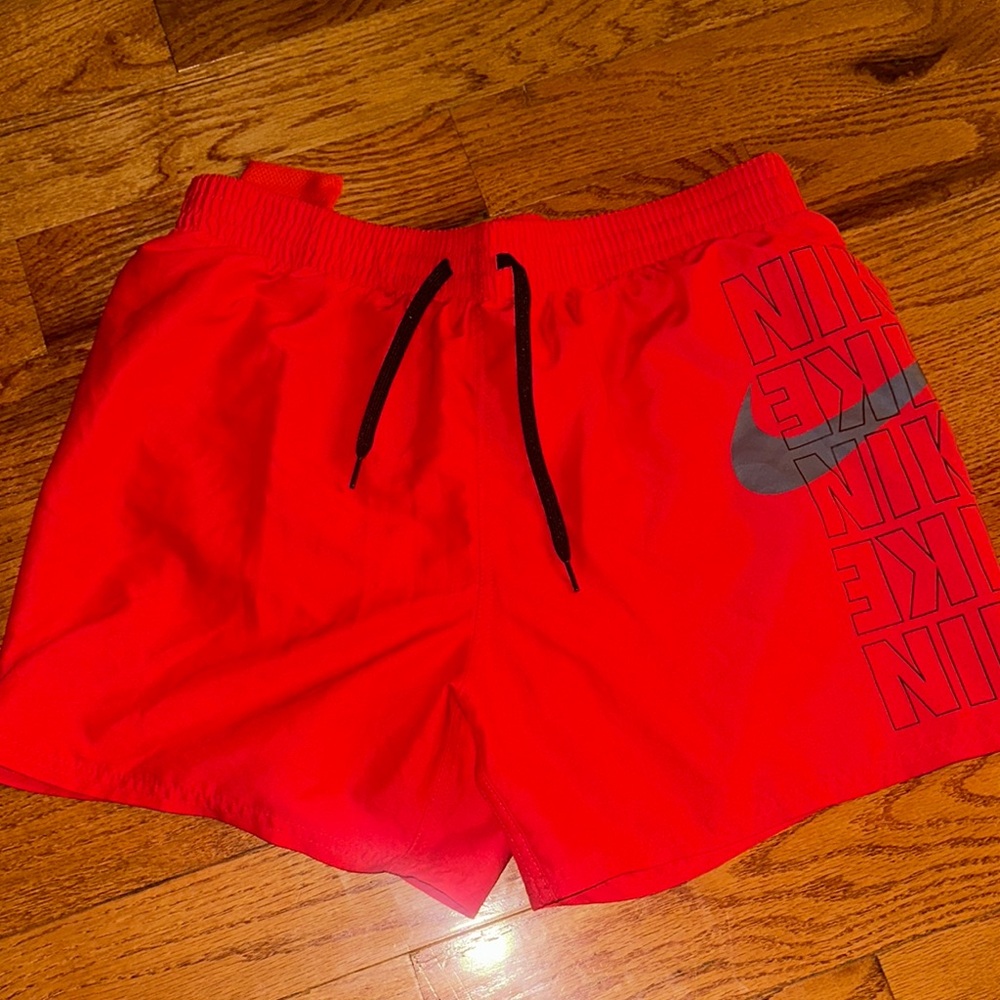 Nike Bright Red Swim Trunks with Black Accents